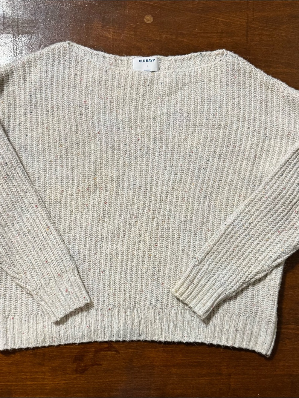Old Navy Cream Speckled Ribbed Crewneck Sweater
